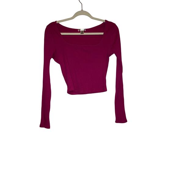 Bozzolo hot pink ripped long sleeve cropped top size large - Picture 1 of 4